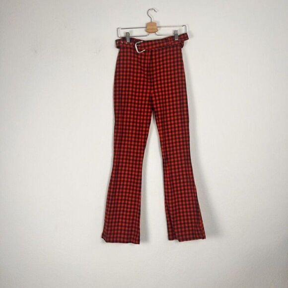 THE RAGGED PRIEST Milk It Crimson Flared Red Gingham Trouser Pants Checker Print - Picture 2 of 12